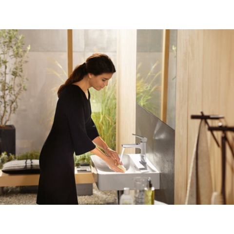 hansgrohe Metropolééngreeps wastafelmengkraan 110 met afvoerplug mat wit