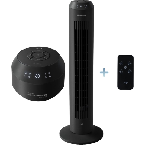 JAP Appliances Vancouver - 2 in 1 Stille ventilator (48dB) en luchtreiniger (Ionisator) - Torenventilator met afstandsbediening en timer - 6 Standen - Mat zwart