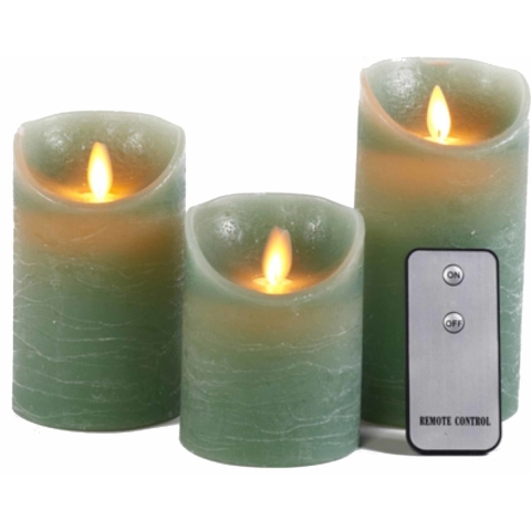 Anna's Collection Stompkaarsen - 3x st - jade groen - LED kaarsen - afstandsbediening