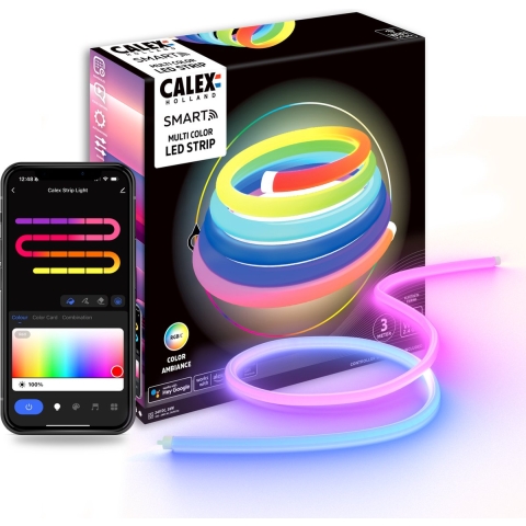 Calex Smart Neon Tube 360° - 3M Lichtstrip, RGBIC&Warm Wit, 16 Miljoen Kleuren, IP44, Binnen/Buiten, App Bedienbaar, Schemafunctie, Spraakbesturing - LED Strip, Neon Lichtsnoer, Smart Verlichting