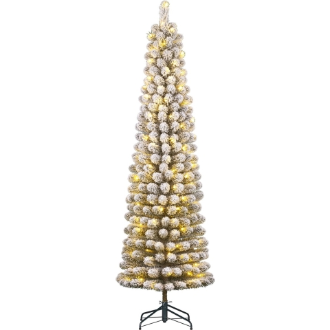 Black Box Trees Charlton Smalle Kunstkerstboom met Warm Witte LED Verlichting - H230 xØ58 cm - Groen Frosted