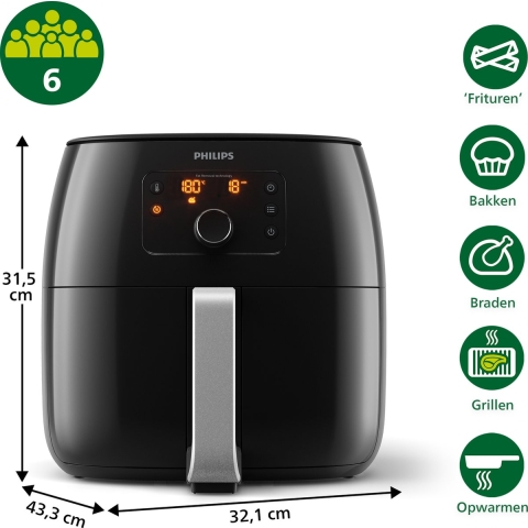 Philips Airfryer Avance Collection Series - HD9762/90 - 7,2 liter (XXL) - TwinTurbostar - Snelkeuzeprogramma's - Warmhoudfunctie