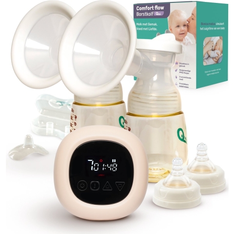 Qwali comfort flow Elektrische Borstkolf - Dubbel - BPA vrij - incl. 2 Melkflesjes - Draadloze Borstkolf - Handsfree Kolf - Breast pump - Handkolf Borstvoeding