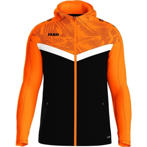 JAKO 6824 Jas Met Kap Iconic - Zwart/Fluo Oranje - 4XL