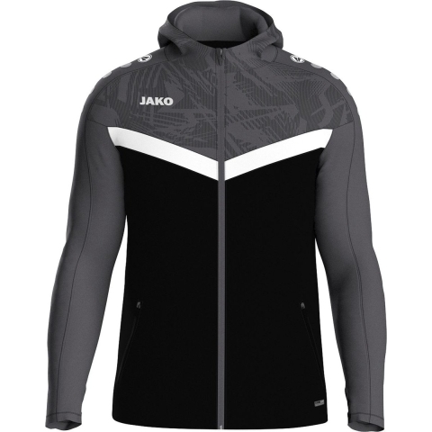 JAKO 6824K Jas Met Kap Iconic Kids - Zwart/Antraciet - 164