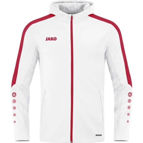 JAKO 6823D Jas Met Kap Power Dames - Wit/Rood - 42