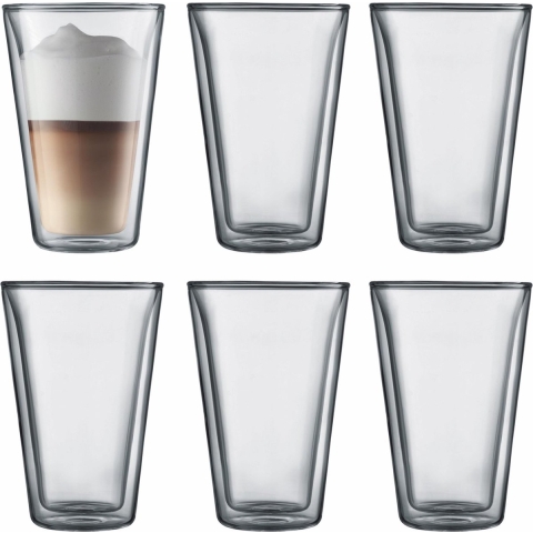 Bodum Dubbelwandige Latte Macchiato Glazen Canteen - Gepatenteerd Ventiel - 400 ml - 6 Stuks