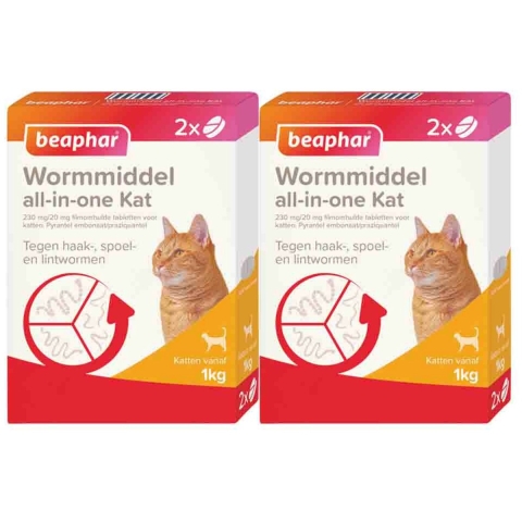 2x Beaphar All-in-one Ontworming Tabletten Kat Vanaf 1 kg 2 tabletten