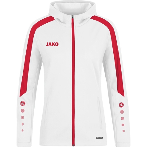 JAKO 6823D Jas Met Kap Power Dames - Wit/Rood - 40