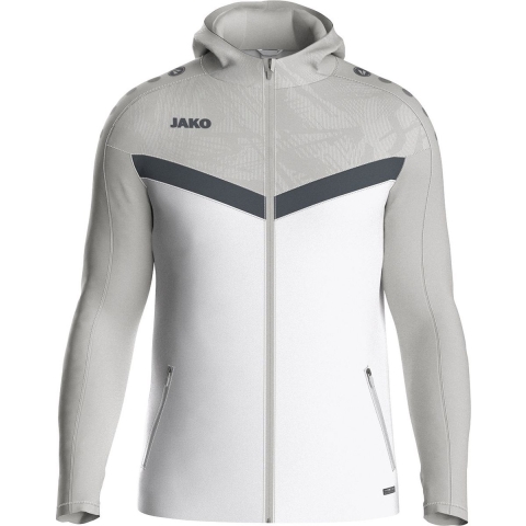 JAKO 6824 Jas Met Kap Iconic - Wit/Zachtgrijs/Antra Light - XXL