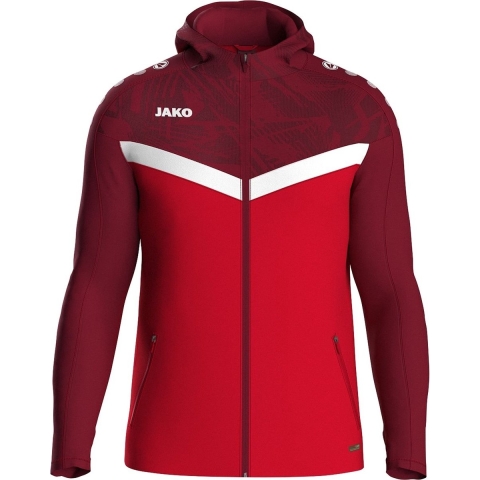 JAKO 6824K Jas Met Kap Iconic Kids - Rood/Wijnrood - 140