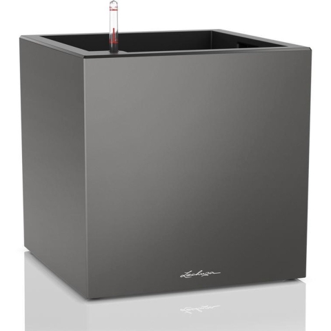LECHUZA CANTO Premium 40 low - Plantenbak - met uitneembare binnenbak - met bewateringssysteem - ALL-IN-ONE set met LECHUZA-PON - Antraciet metallic