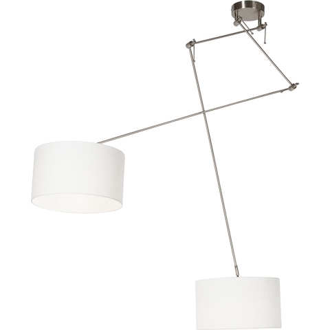 QAZQA Smart hanglamp staal met kap 35 cm wit incl. 2 Wifi A60 - Blitz
