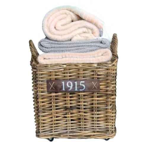 Opbergmand - op wieltjes - bruin - 40 x 40 x 42 cm - rotan - gevlochten riet - mand -