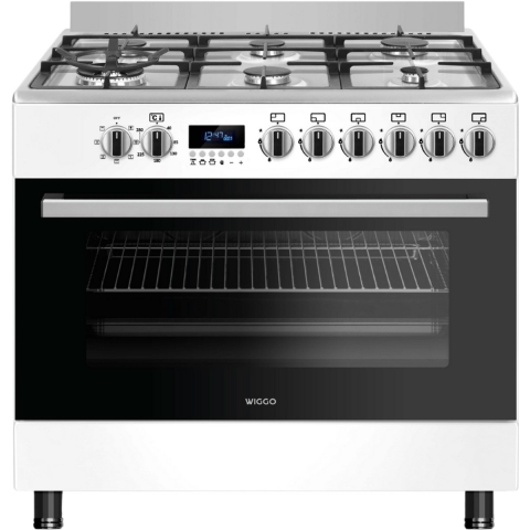 Wiggo WO-E969R(WX) - Serie 9 - 90 cm - Gasfornuis - 6 kookzones - Wit Rvs
