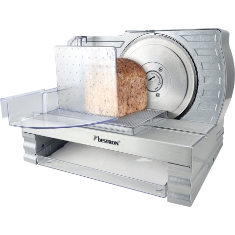 Broodsnijmachine, met RSG-roestvrijstalen lemmet, Made in Germany, traploze snijdikte-instelling 0-20 mm, allessnijder met wisselknop voor automatische en handmatige bediening, kleur: zilver