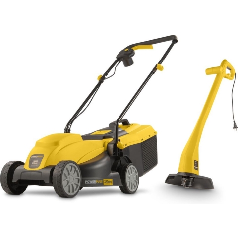 Powerplus POWXG6212T Elektrische grasmaaier - Grasmachine voor kleine en middelgrote tuin - 1300W - Maaibreedte 320mm - Verstelbare maaihoogte - 30L opvangbak - Incl. grastrimmer 250W