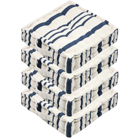 Stof Textile Vloerkussen Beach - 4x - creme wit/blauw - katoen - 45 x 45 x 10 cm - vierkant - Extra -