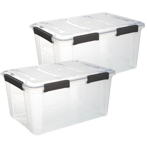 5Five opberg Box met deksel - 2x - Protect - 50 liter - 58 x 38 x 32 cm - kunststof - transparant -