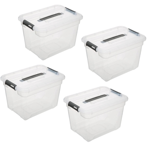 5Five opberg kist met deksel - 4x - Box - 18 liter - 39 x 29 x 27 cm - kunststof - transparant -