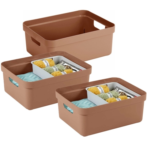 Sunware opbergbox Sigma Home - 3x - kunststof - 24 liter - terra - opberg dozen/bakken -