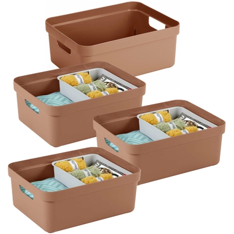 Sunware opbergbox Sigma Home - 4x - kunststof - 24 liter - terra - opberg dozen/bakken -
