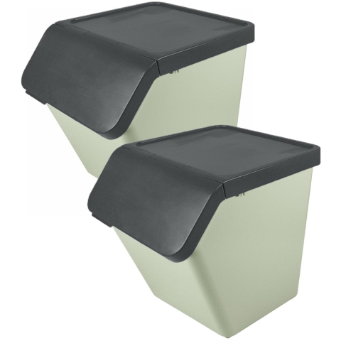 Sunware Sigma Home sorteer bak - 2x - afvalbak - groen - stapelbaar - 60L - 49 x 39 x 45 cm -