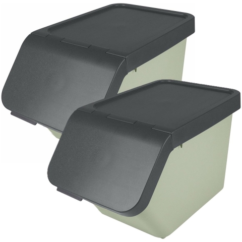 Sunware Sigma Home sorteer bak - 2x - afvalbak - groen - stapelbaar - 30L - 49 x 27 x 30 cm -