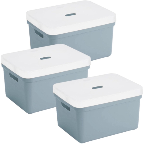 Sunware opbergbox met deksel - 3x - Sigma Home - kunststof - 5 liter - lichtblauw - opberg dozen -