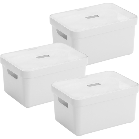 Sunware opbergbox met deksel - 3x - Sigma Home - kunststof - 5 liter - wit - opberg dozen -