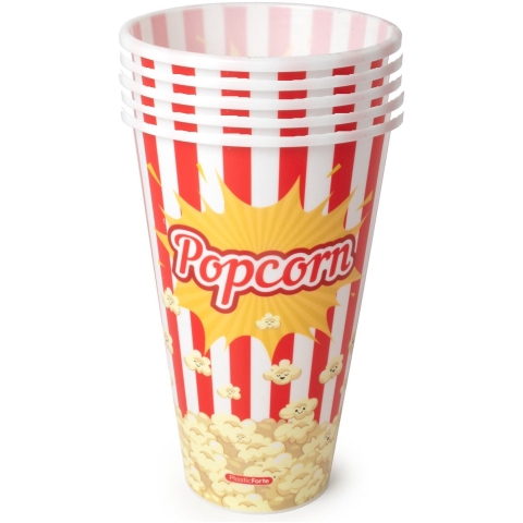 Popcorn bak - 20x - rood/wit retro print - kunststof - 12 x 18 cm - 1 liter - herbruikbaar -