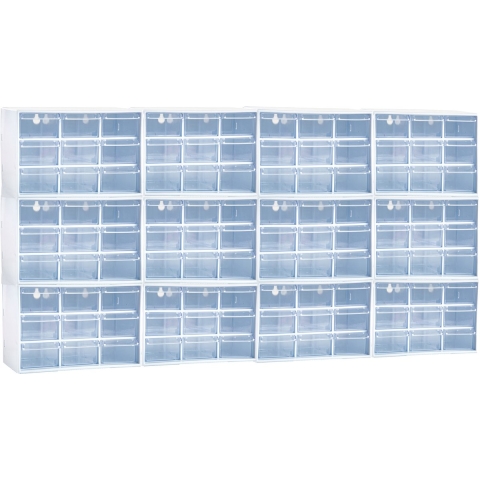 Sorteerbakjes spijkers/schroeven - 108x lades - 18.5 x 10 x 12 cm - opbergkastjes - ophangbaar - wit -