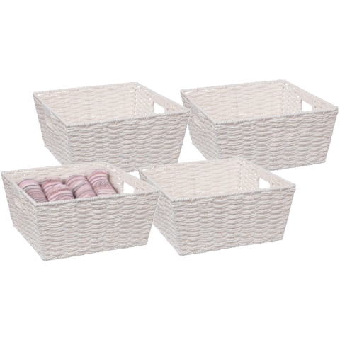5Five Rieten opbergmand - 4x - gevlochten vierkant - wit - 31 x 31 x 15 cm -