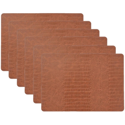 Unique Living placemats Croco lederlook - 6x - 43 x 30 cm - bruin - pvc - tafel onderleggers -