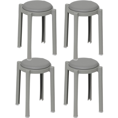 Five Bijzet krukje/stoel - 4x - grijs - D41 x H47 cm - Stapelbaar -
