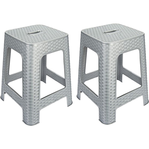 Zit krukjes - 4x - zilvergrijs - rotan kunststof - 37 x 37 x 45 cm - extra zitplaatsen -