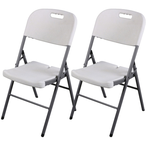 Sunnydays Klapstoel - 2x - met pvc zitting - wit - 44 x 45 x 86 cm - metaal -