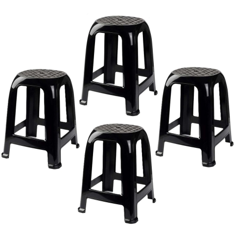 Zit krukjes - 4x - zwart - kunststof - 37 x 37 x 46 cm - extra zitplaatsen -