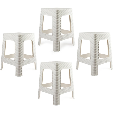 Zit krukjes - 4x - wit - rotan kunststof - 37 x 37 x 46 cm - extra zitplaatsen -
