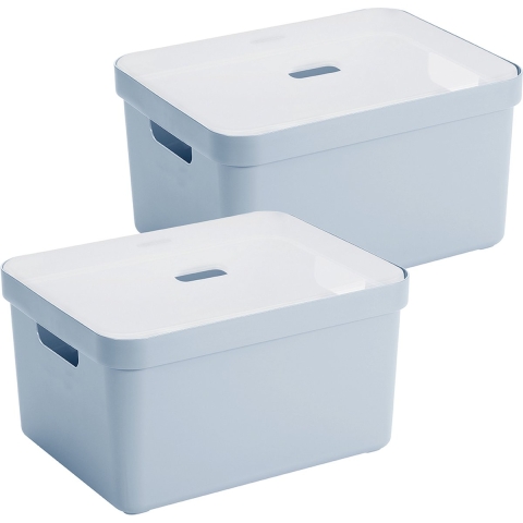 Sunware opbergbox met deksel - 2x - Sigma Home - kunststof - 32 liter - lichtblauw - opberg dozen -