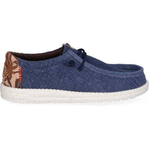 HEYDUDE Instappers Heren Wally Palm Jute Blauw 41 Textiel