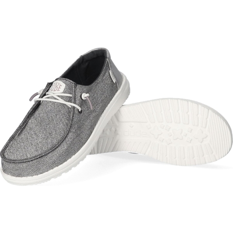 HEYDUDE Instappers Dames Wendy Metallic Sparkle Grijs 36 Textiel