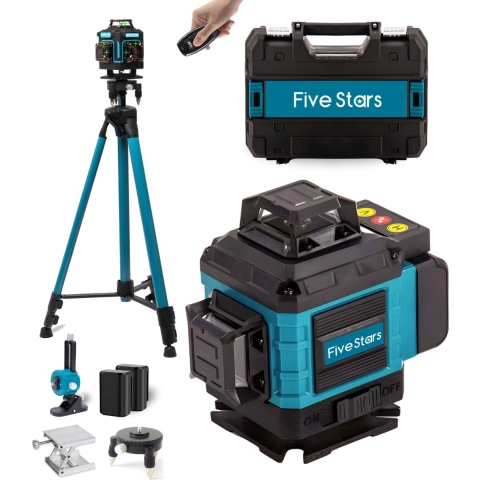Five Stars® Kruislijnlaser Met Statief - 4 tot 16 Lijnen - 4D Professionele Bouwlaser - Zelfnivellerend - 360 Graden - Laser Waterpas - Lijnlaser - Complete set