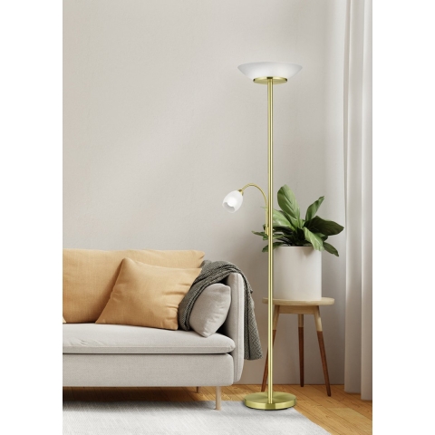 REALITY GERRY - Vloerlamp - Messing mat - 1x E14 + 1x E27 - Licht apart schakelbaar - Flexibel