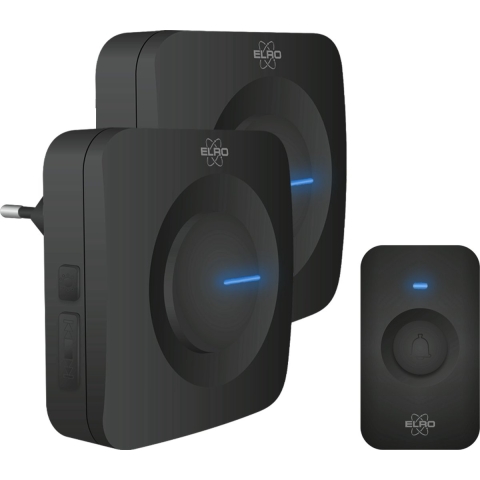 ELRO DB3000 Draadloze Deurbel Set– met 1x Ontvanger op batterij + 1x Plug-in Ontvanger - Bereik 300 meter - IP65 Waterdicht - 64 Melodieën - Zwart