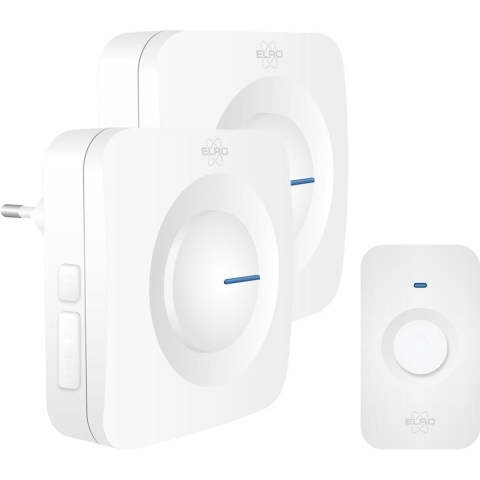ELRO DB3000 Draadloze Deurbel Set– met 1x Ontvanger op batterij + 1x Plug-in Ontvanger - Bereik 300 meter - IP65 Waterdicht - 64 Melodieën - Wit