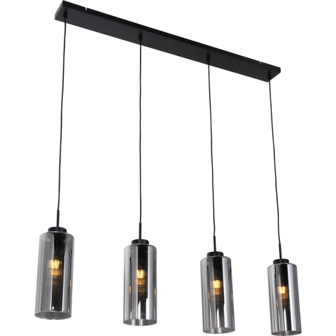 QAZQA Art Deco hanglamp zwart met smoke glas 4-lichts - Laura
