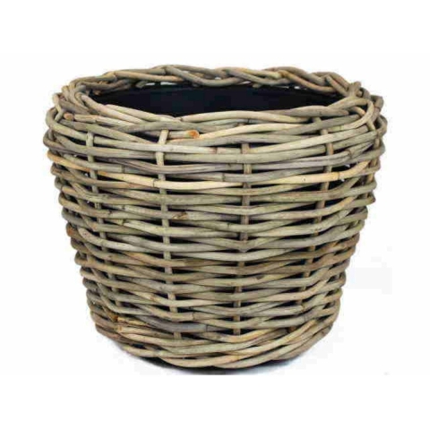 Planten/bloemen mand - rotan - gevlochten riet - D47 x H35 cm - drypot - plantenpot -