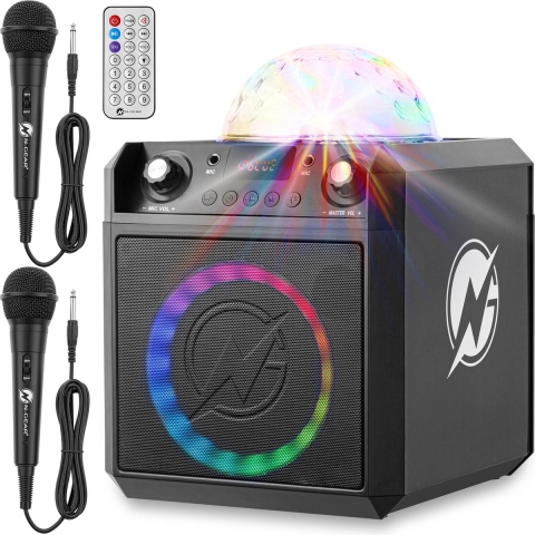 N-GEAR Block Party 602 XL - Karaoke set met 2 Microfoons - Bluetooth Party Speaker Draadloos - Partybox met Verlichting - Space Grey