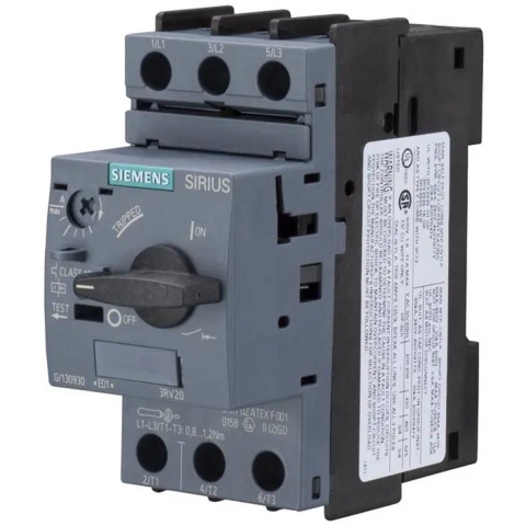 Siemens 3RV2011-0HA10 Vermogensschakelaar 1 stuk(s) Instelbereik (stroomsterkte): 0.55 - 0.8 A Schakelspanning (max.): 690 V/AC (b x h x d) 45 x 97 x 97 mm
